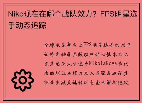 Niko现在在哪个战队效力？FPS明星选手动态追踪